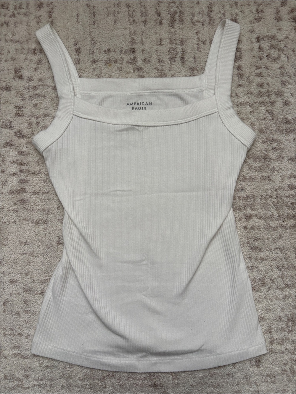 American Eagle Outfitters White Ribbed Square-Neck Tank